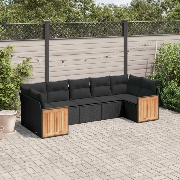 Gossi set canapele de gradina cu perne, 7 piese, negru, poliratan