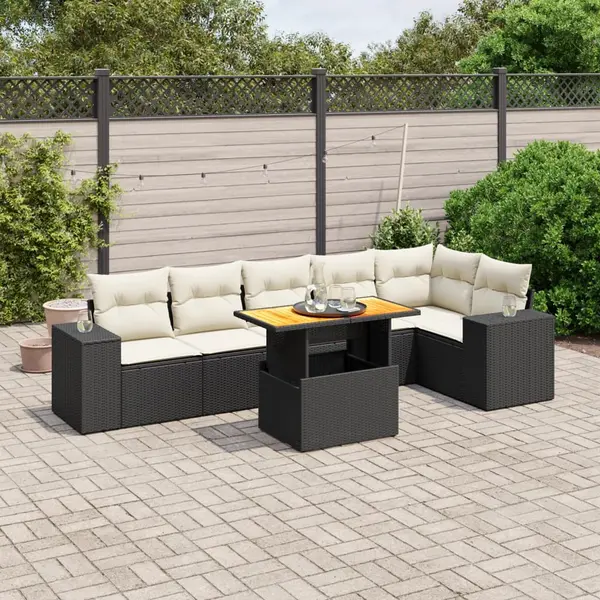 Gossi set canapele de gradina cu perne, 7 piese, negru, poliratan