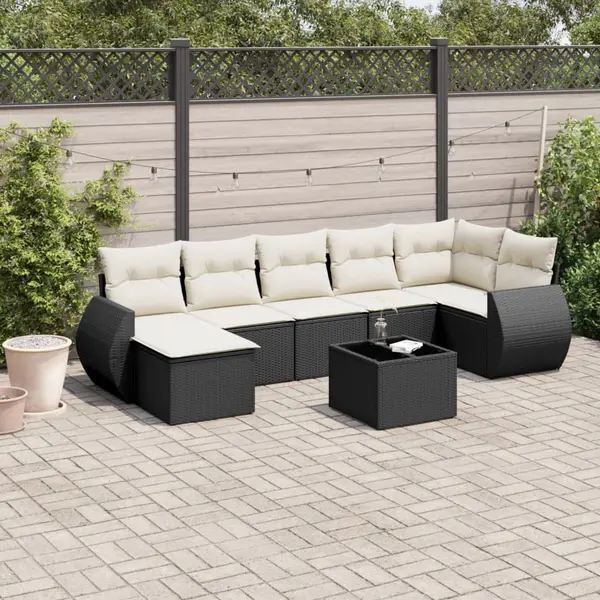 Gossi set canapele de gradina cu perne, 7 piese, negru, poliratan