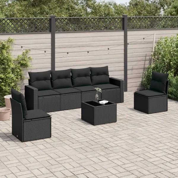 Gossi set canapele de gradina cu perne, 7 piese, negru, poliratan