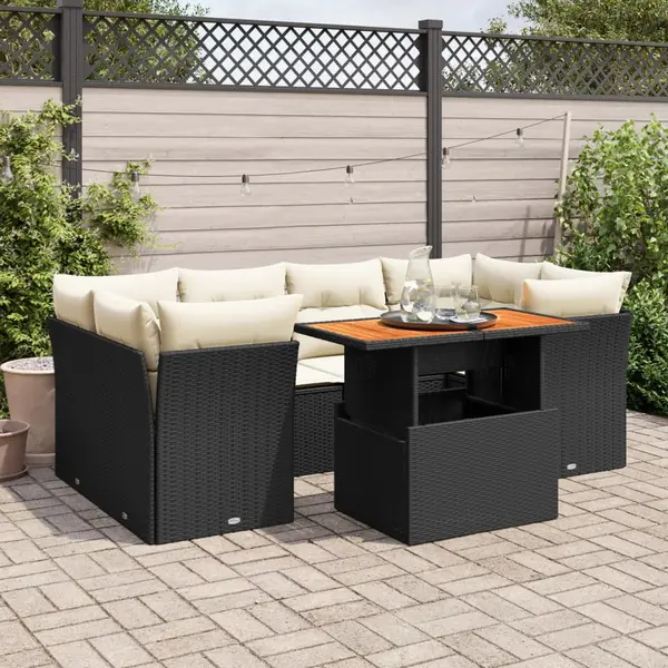 Gossi set canapele de gradina cu perne, 7 piese, negru, poliratan