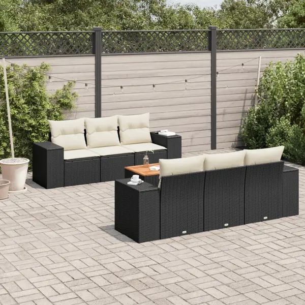 Gossi set canapele de gradina cu perne, 7 piese, negru, poliratan