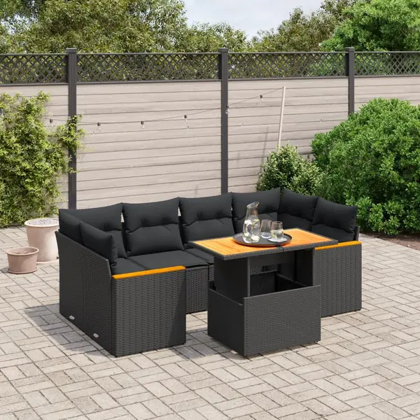 Gossi set canapele de gradina cu perne, 7 piese, negru, poliratan