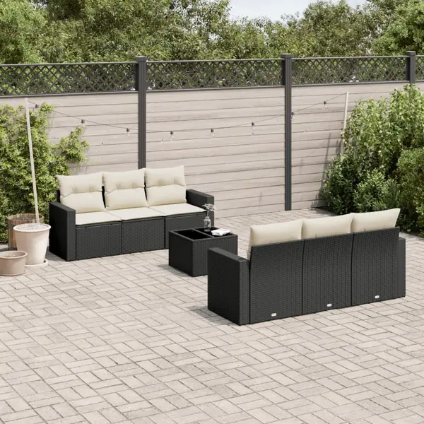 Gossi set canapele de gradina cu perne, 7 piese, negru, poliratan