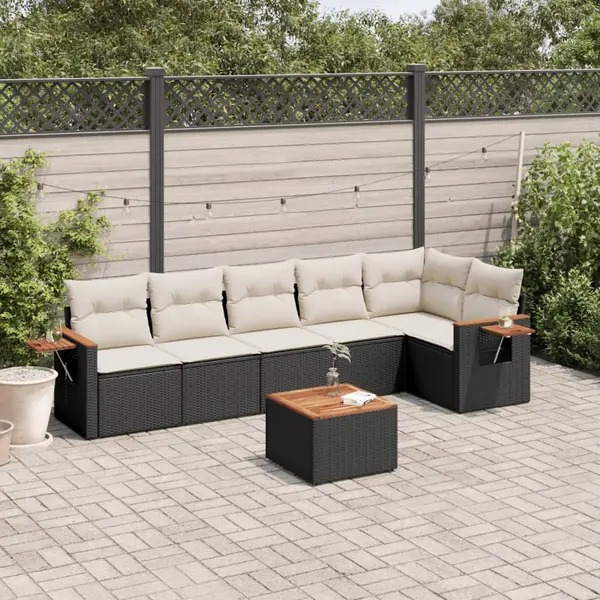 Gossi set canapele de gradina cu perne, 7 piese, negru, poliratan