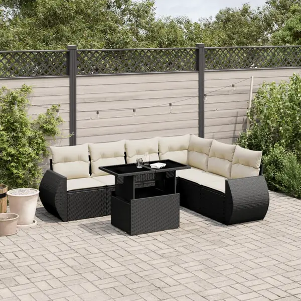 Gossi set canapele de gradina cu perne, 7 piese, negru, poliratan