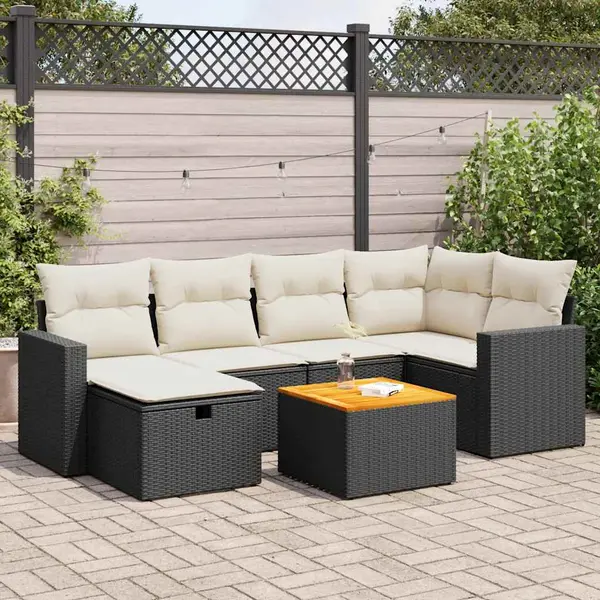 Gossi set canapele de gradina cu perne, 7 piese, negru, poliratan