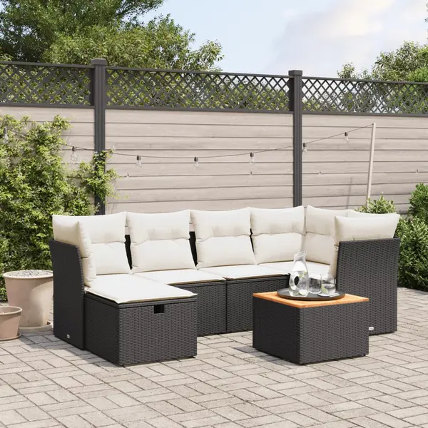 Gossi set canapele de gradina cu perne, 7 piese, negru, poliratan