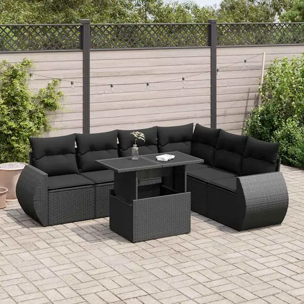 Gossi set canapele de gradina cu perne, 7 piese, negru, poliratan