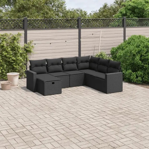 Gossi set canapele de gradina cu perne, 7 piese, negru, poliratan
