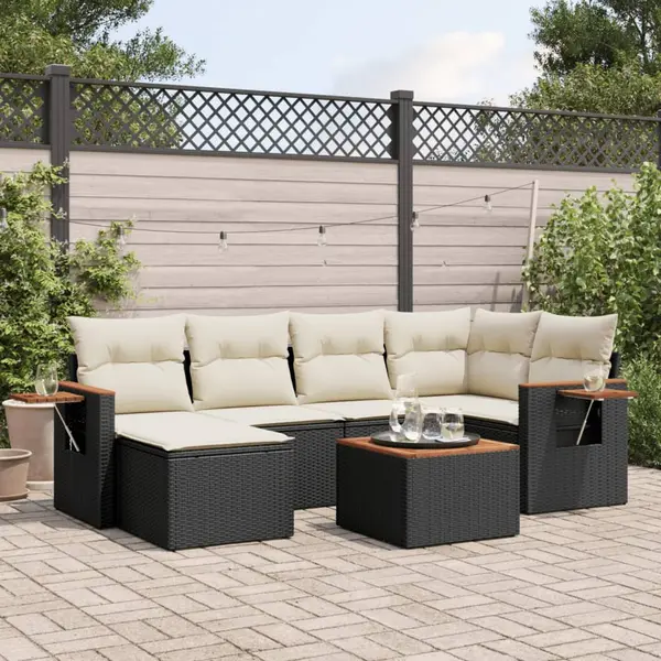 Gossi set canapele de gradina cu perne, 7 piese, negru, poliratan
