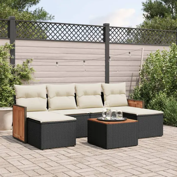Gossi set canapele de gradina cu perne, 7 piese, negru, poliratan