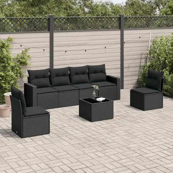 Gossi set canapele de gradina cu perne, 7 piese, negru, poliratan