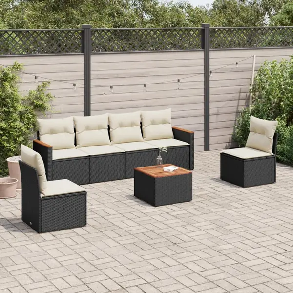 Gossi set canapele de gradina cu perne, 7 piese, negru, poliratan