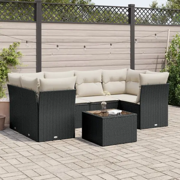 Gossi set canapele de gradina cu perne, 7 piese, negru, poliratan