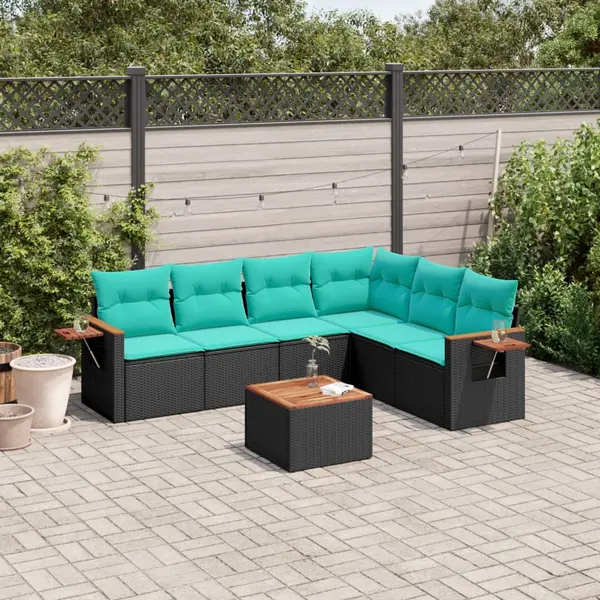 Gossi set canapele de gradina cu perne, 7 piese, negru, poliratan