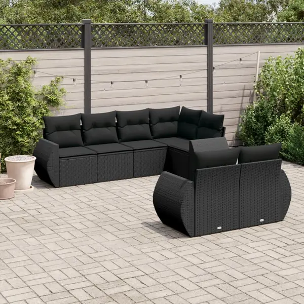 Gossi set canapele de gradina cu perne, 7 piese, negru, poliratan
