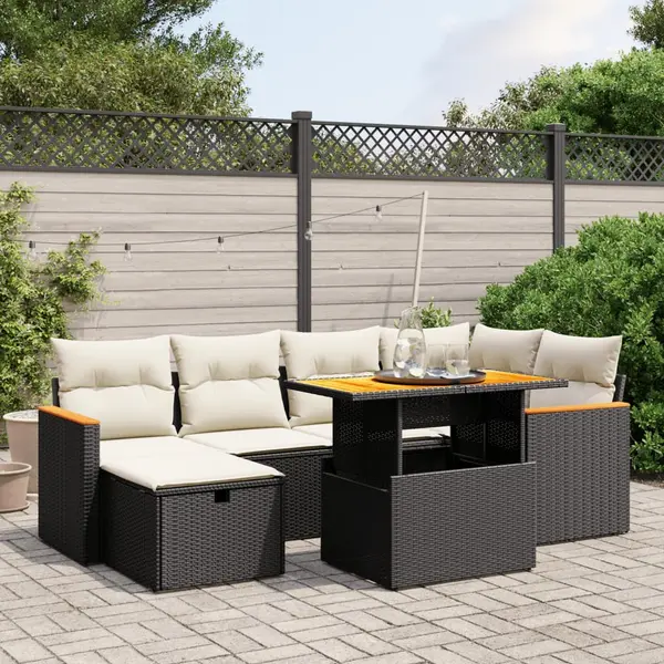 Gossi set canapele de gradina cu perne, 7 piese, negru, poliratan