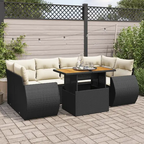 Gossi set canapele de gradina cu perne, 7 piese, negru, poliratan
