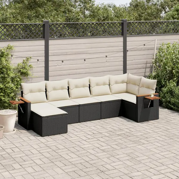 Gossi set canapele de gradina cu perne, 7 piese, negru, poliratan
