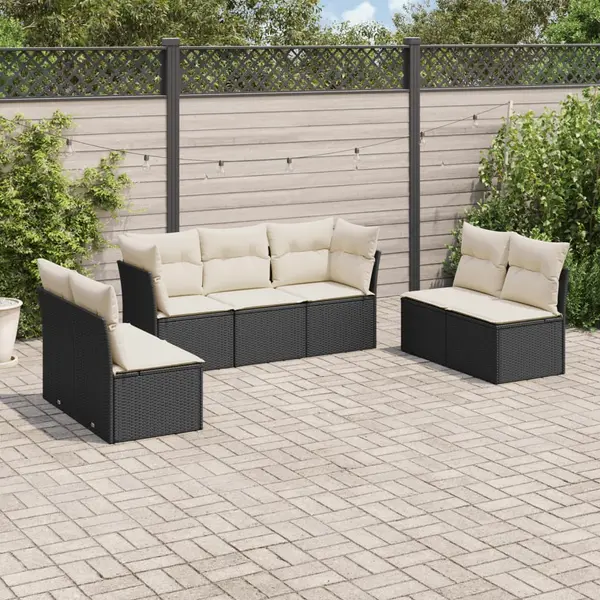 Gossi set canapele de gradina cu perne, 7 piese, negru, poliratan