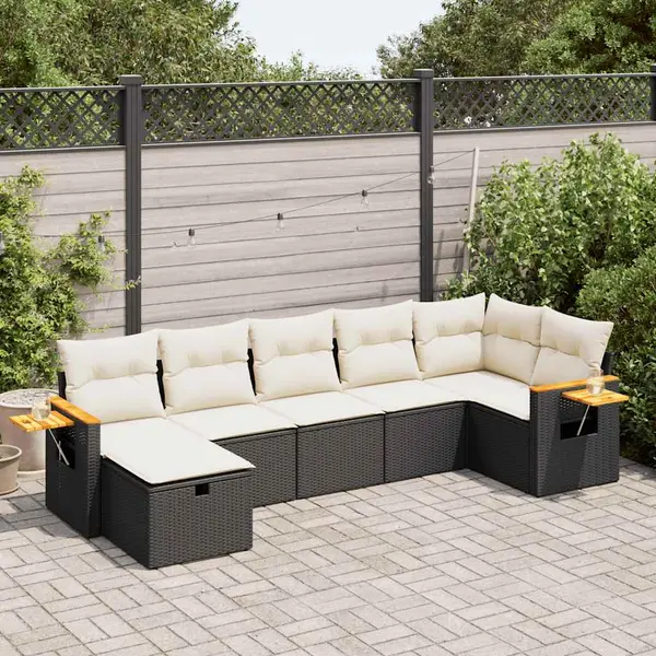 Gossi set canapele de gradina cu perne, 7 piese, negru, poliratan