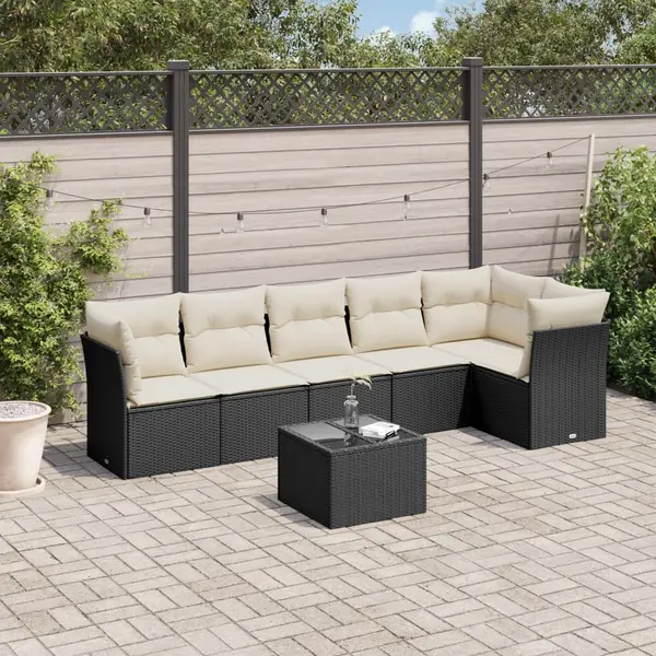 Gossi set canapele de gradina cu perne, 7 piese, negru, poliratan