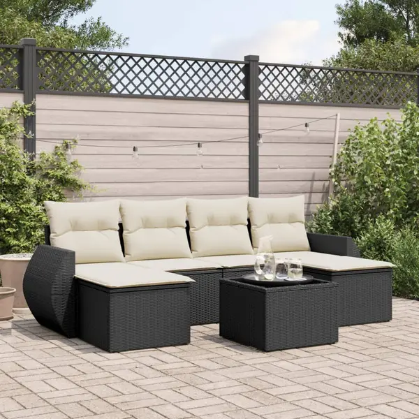 Gossi set canapele de gradina cu perne, 7 piese, negru, poliratan