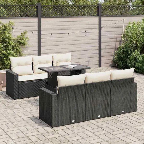 Gossi set canapele de gradina cu perne, 7 piese, negru, poliratan