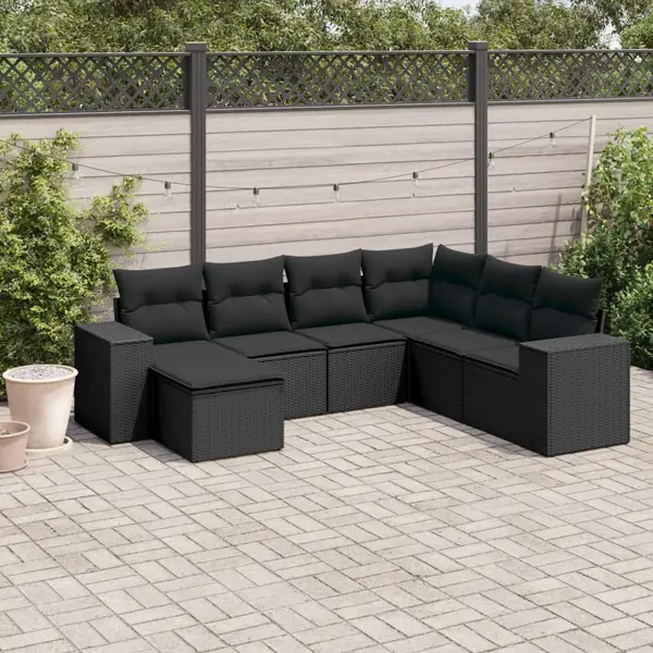 Gossi set canapele de gradina cu perne, 7 piese, negru, poliratan