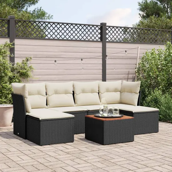 Gossi set canapele de gradina cu perne, 7 piese, negru, poliratan
