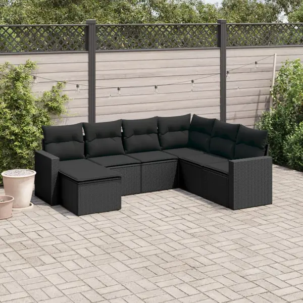 Gossi set canapele de gradina cu perne, 7 piese, negru, poliratan
