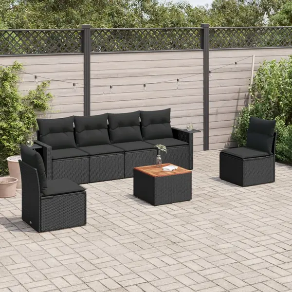Gossi set canapele de gradina cu perne, 7 piese, negru, poliratan