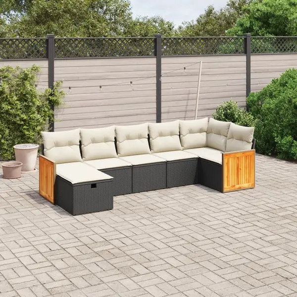 Gossi set canapele de gradina cu perne, 7 piese, negru, poliratan