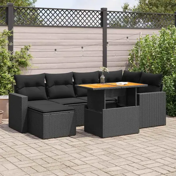 Gossi set canapele de gradina cu perne, 7 piese, negru, poliratan