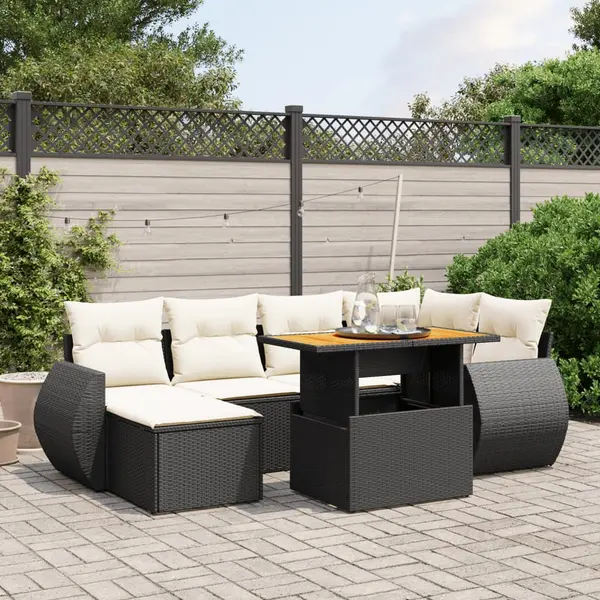 Gossi set canapele de gradina cu perne, 7 piese, negru, poliratan