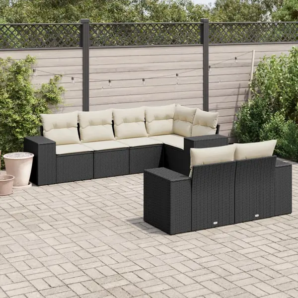Gossi set canapele de gradina cu perne, 7 piese, negru, poliratan