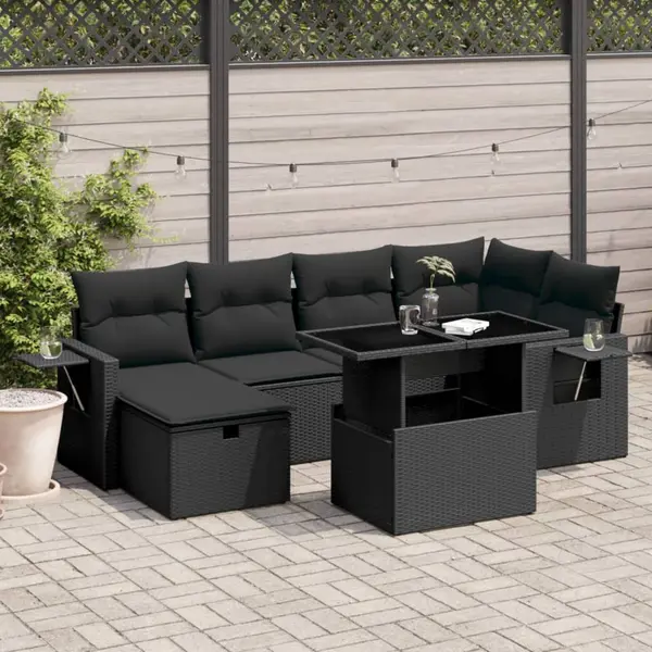 Gossi set canapele de gradina cu perne, 7 piese, negru, poliratan