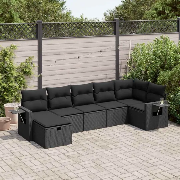 Gossi set canapele de gradina cu perne, 7 piese, negru, poliratan