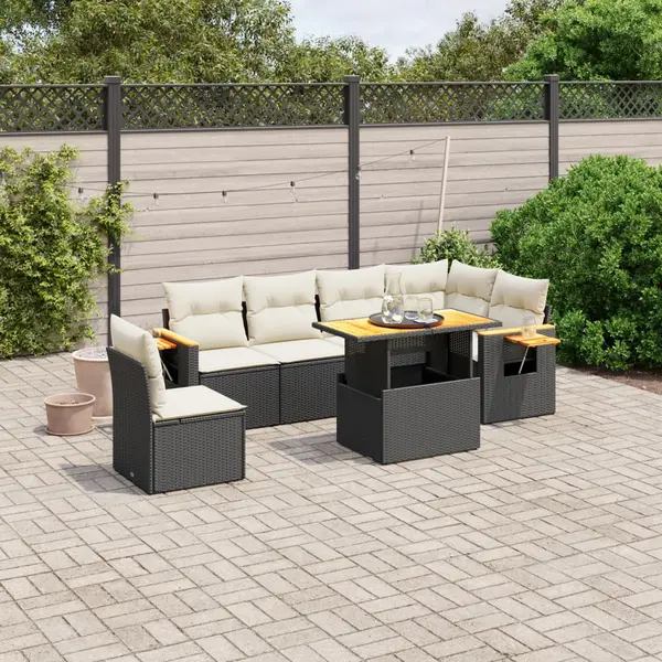 Gossi set canapele de gradina cu perne, 7 piese, negru, poliratan
