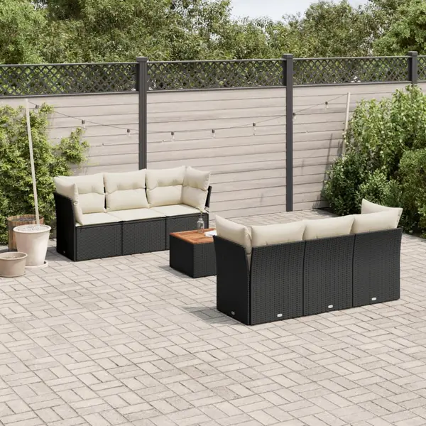 Gossi set canapele de gradina cu perne, 7 piese, negru, poliratan