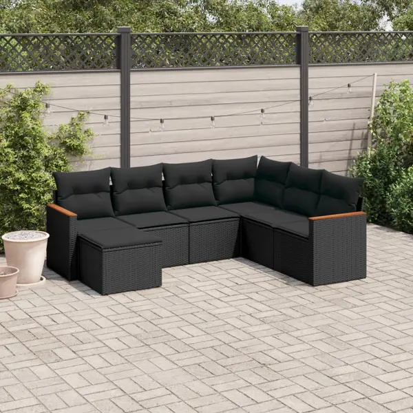 Gossi set canapele de gradina cu perne, 7 piese, negru, poliratan