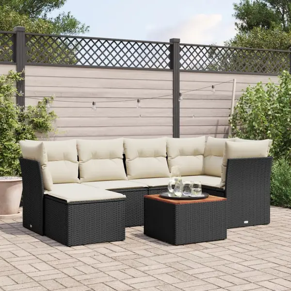 Gossi set canapele de gradina cu perne, 7 piese, negru, poliratan