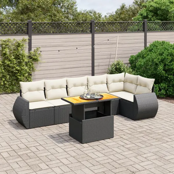 Gossi set canapele de gradina cu perne, 7 piese, negru, poliratan