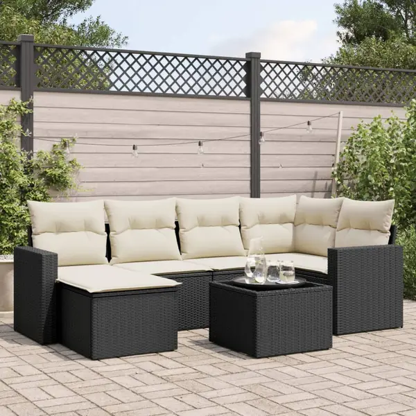 Gossi set canapele de gradina cu perne, 7 piese, negru, poliratan