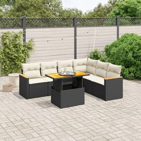 Gossi set canapele de gradina cu perne, 7 piese, negru, poliratan