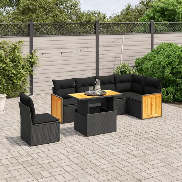 Gossi set canapele de gradina cu perne, 7 piese, negru, poliratan