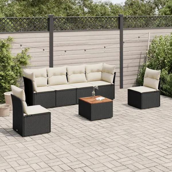 Gossi set canapele de gradina cu perne, 7 piese, negru, poliratan