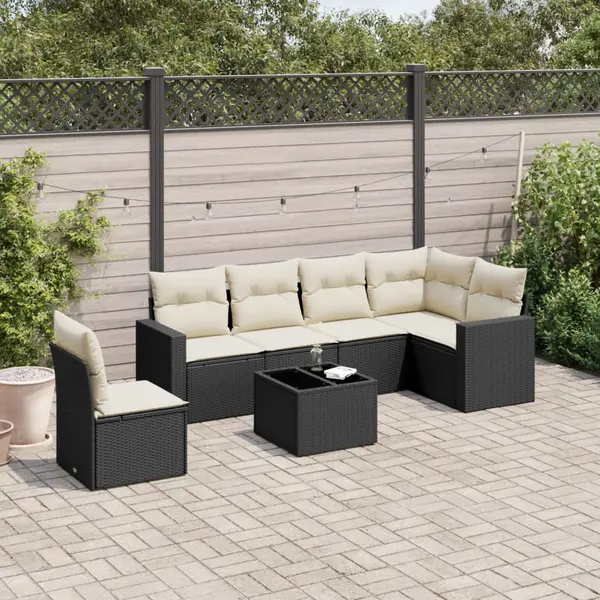 Gossi set canapele de gradina cu perne, 7 piese, negru, poliratan