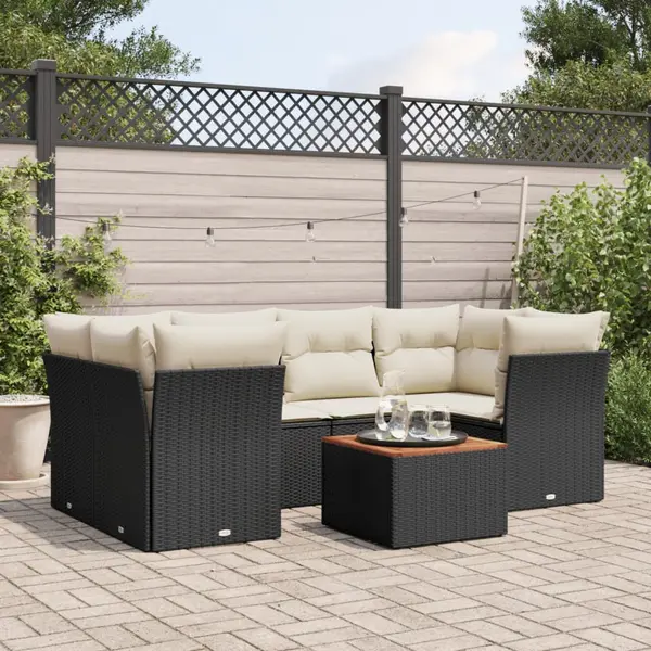 Gossi set canapele de gradina cu perne, 7 piese, negru, poliratan